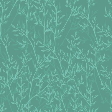 Kumaş ve dekorasyon için ince dallar ile editable teal mavi-yeşil vektör sonsuz doku. bahar romantik sorunsuz desen. tonlarında neredeyse düzlem renkleri, yeşim yeşili.