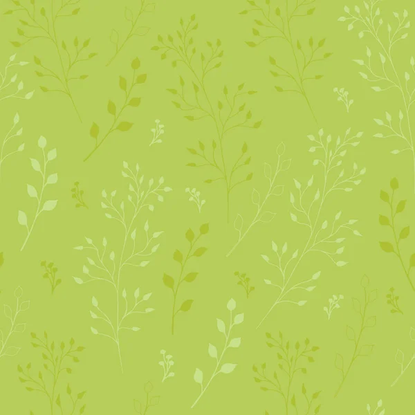 hafifçe küçük ince zarif dalları ve kumaş ve dekorasyon için yaprakları ile yeşil sonsuz doku. neredeyse düz sorunsuz desen. değiştirilebilir vektör arka planı.