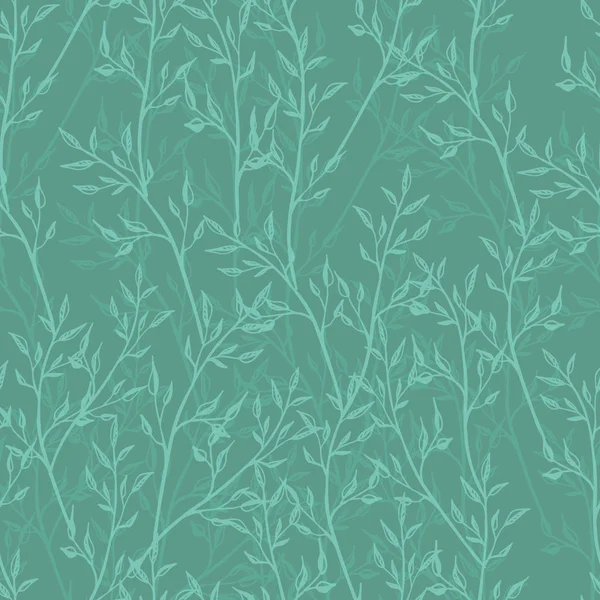 Kumaş ve dekorasyon için ince dallar ile editable teal mavi-yeşil vektör sonsuz doku. bahar romantik sorunsuz desen. tonlarında neredeyse düzlem renkleri, yeşim yeşili.