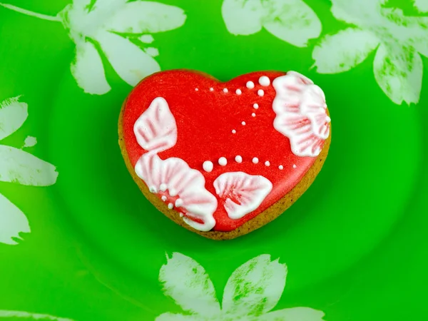 Cookie Heart Green Background Stock Picture