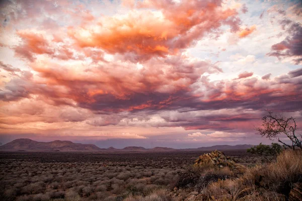 Sundowner Wenn Ein Großes Gewitter Erindi Privaten Wildtierreservat Namibia Aufzieht — Stockfoto