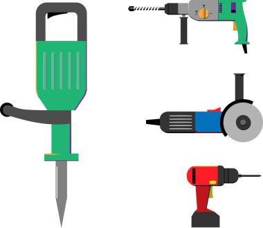 Elektrikli el aletleri düz stil vektör renk Icon set