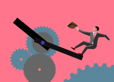 vektör renkli resmi renk arka plan düz stil saat yönünde düşen evrak çantası ile takım elbiseli adam ile