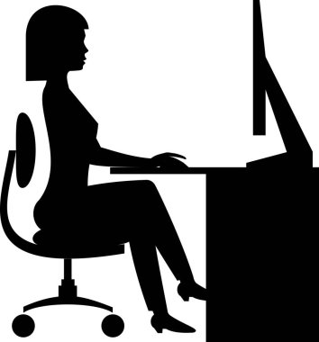 oturan bir kadın silüeti vektör bilgisayar çalışma