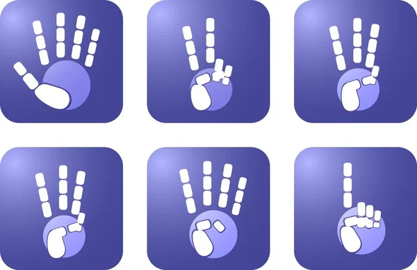 Vektor Icon Set Weißer Hände Stellt Silhouette Auf Blauem Hintergrund — Stockvektor