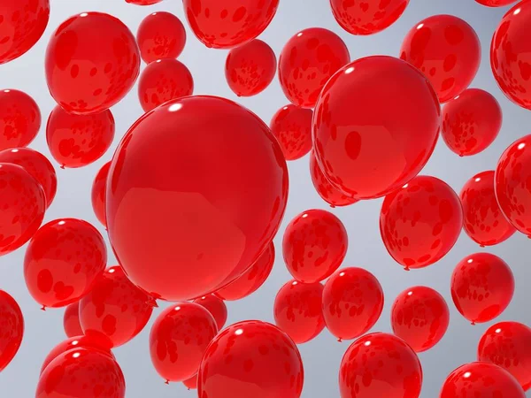 Czerwone Balony Unoszące Się Nad Niebo — Zdjęcie stockowe