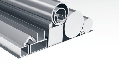 Alüminyum üzerine beyaz izole. 3D çizim. Çeşitli şekiller.