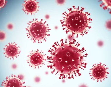 Virüs üzerinde mavi arka plan izole. 3D çizim. H1N1.