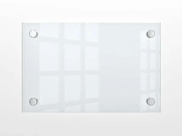 空のガラスの壁に取り付けられた銘板のクローズ アップ — ストック写真