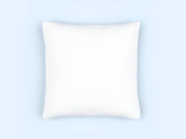 Beyaz kare yastık üzerinde mavi arka plan izole. 3D çizim. 