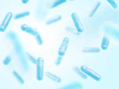 Probiyotikler. Lactobacillus acidophilus. 3D Illustration. Mavi renk.