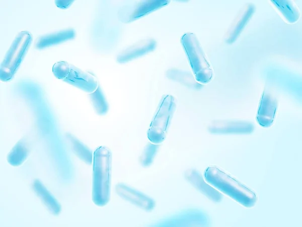 Probiyotikler. Lactobacillus acidophilus. 3D Illustration. Mavi renk.