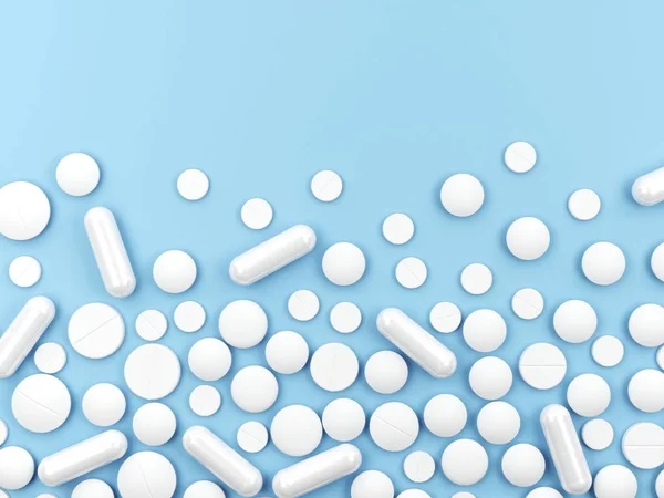 White Pills Isolated Blue Background — Stock Photo, Image