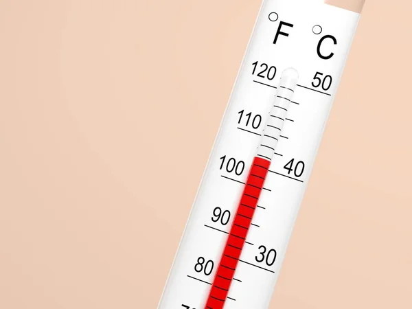 Thermometer Zeigt Über Grad Heiß Celsius Und Fahrenheit Illustration — Stockfoto
