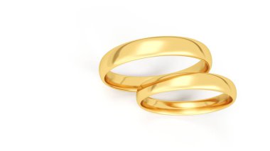 Beyaz arka planda izole edilmiş altın alyanslar. 3d illüstrasyon.