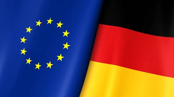 Bendera Eropa Dan Bendera Jerman Kuning Bintang Pada Biru Dewan — Stok Foto