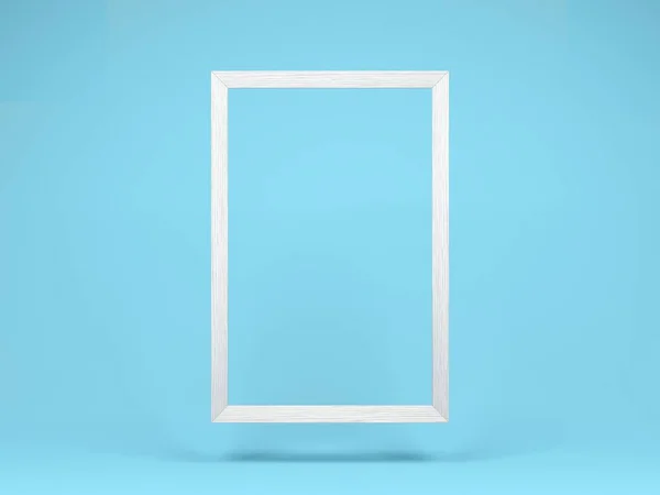 Hanging White Wooden Frame Isolated Blue Background Illustration — Stock Photo, Image