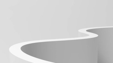 Boş yol gri arkaplanda izole edildi. Virajlı duvar. Uzayı kopyala Boşluk. 3d illüstrasyon.