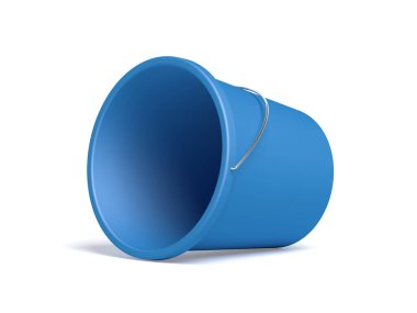 Empty blue plastic bucket isolated on white background. 3d illustration.