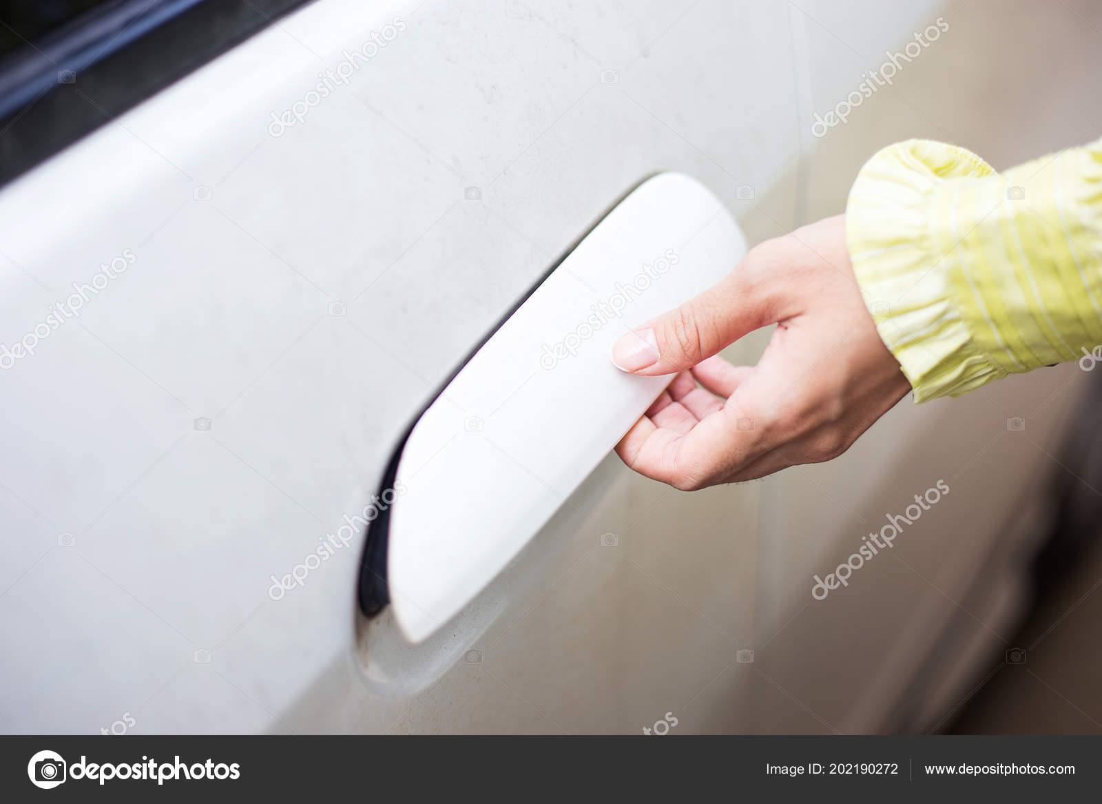 Woman Unlock Open Door White Car Carcare Order Wash Her