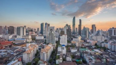 gece zaman atlamalı Tayland Bangkok şehir şehir merkezinin hava görünümünün gün günbatımı zaman