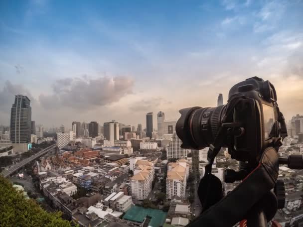 Szeroki Kąt Upływ Czasu Dslr Upływ Czasu Aparat Statyw Bangkoku — Wideo stockowe