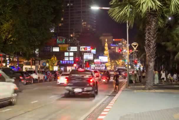 Tidsfördröjning Vid Shopping Street Och Bar Nattklubb Nattetid Pattaya Beach — Stockvideo