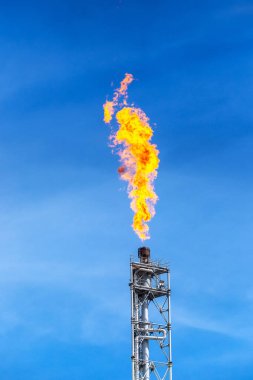 sanayi bölgesinde petrokimya, kimyasal rafineri veya enerji santralinde güç ve güvenlik için ısı gazı, çevre kirliliği, parlama yığını üzerinde yangın dumanı