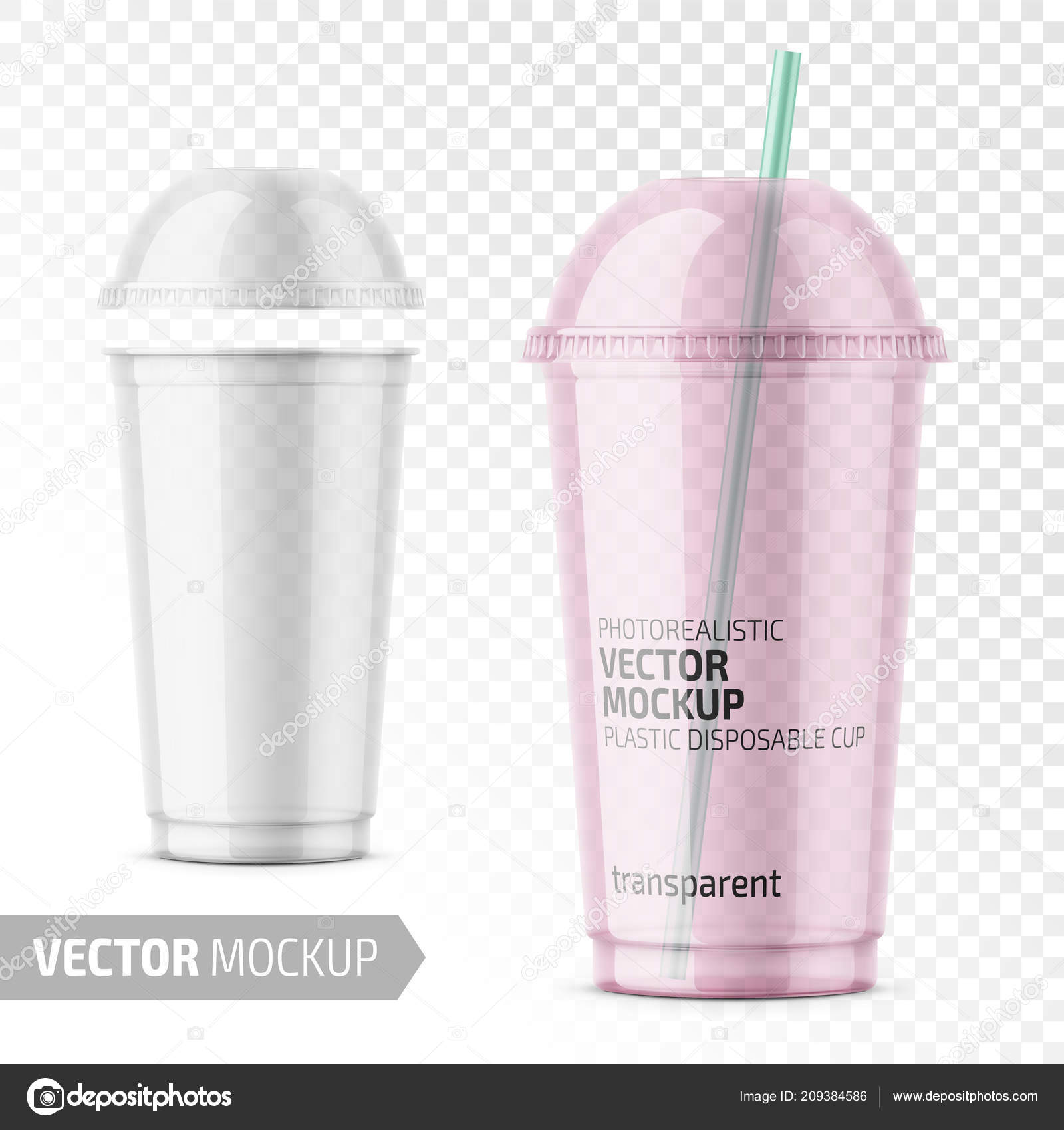 4 Free Clear Plastic Disposable Juice Cup With Dome Lid Mockup