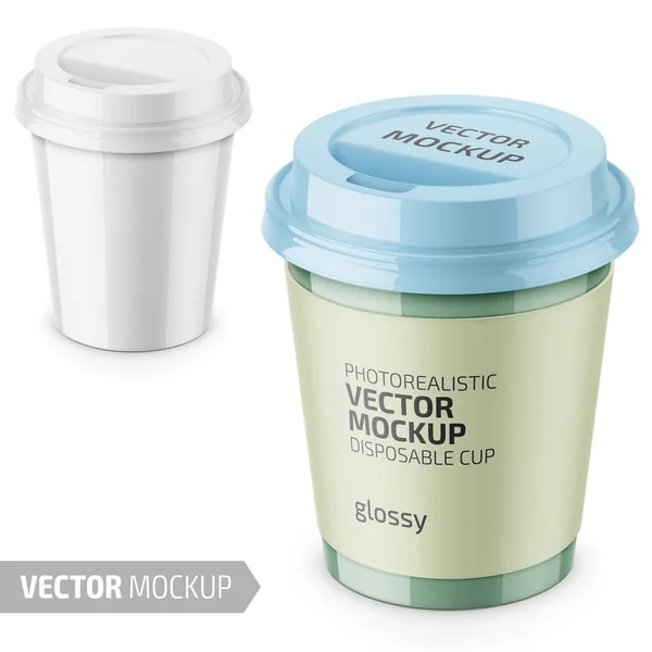 Weiß Glänzende Einwegbecher Mit Papierhülle Und Kunststoffdeckel Für Heißgetränk Kaffee Vektorgrafiken