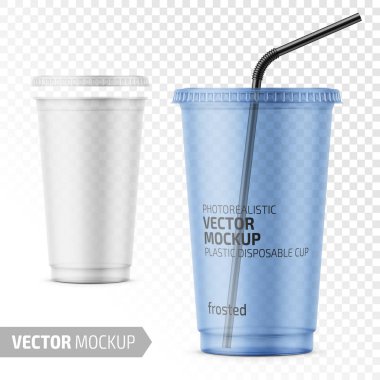 Disposable plastic cup with lid and straw. clipart