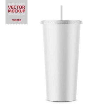 kapak ve saman ile beyaz tek kullanımlık kağıt bardak.