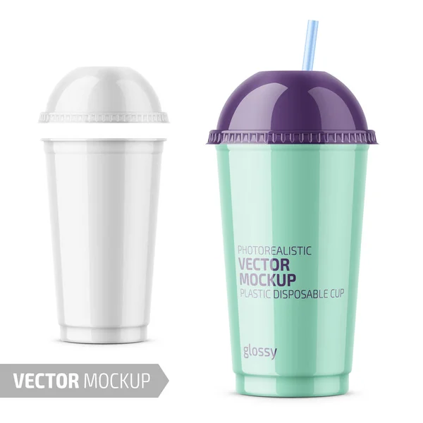 White disposable plastic cup with sample design. — Stock Vector