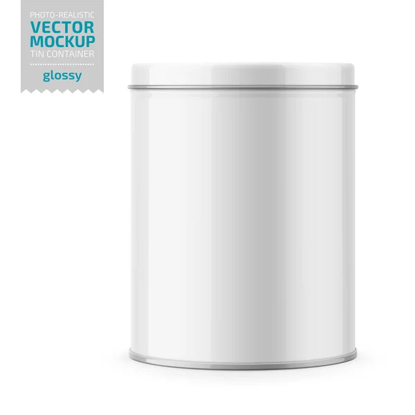 Round glossy tin can with lid template. — Stock Vector