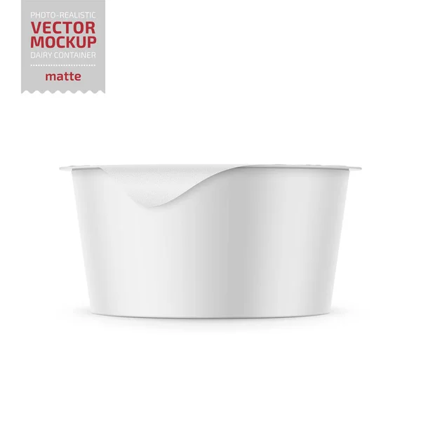 Weißer Joghurttopf mit Foliendeckel-Attrappe. — Stockvektor