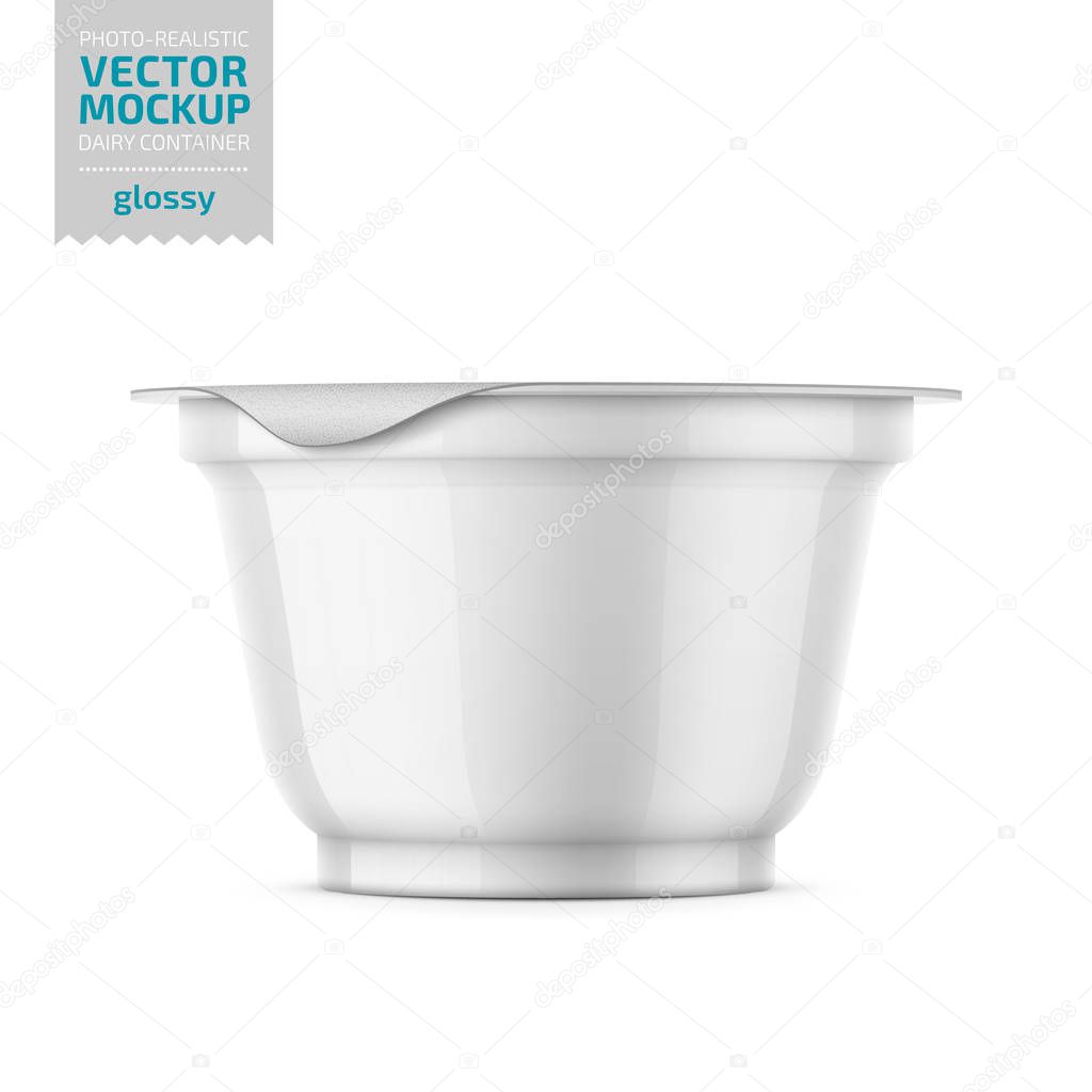 Download Round White Glossy Plastic Pot With Foil Cover For Yogurt Cream Dessert Or Jam 200 Ml Photo Realistic Packaging Mockup Template Vector Illustration Premium Vector In Adobe Illustrator Ai Ai PSD Mockup Templates