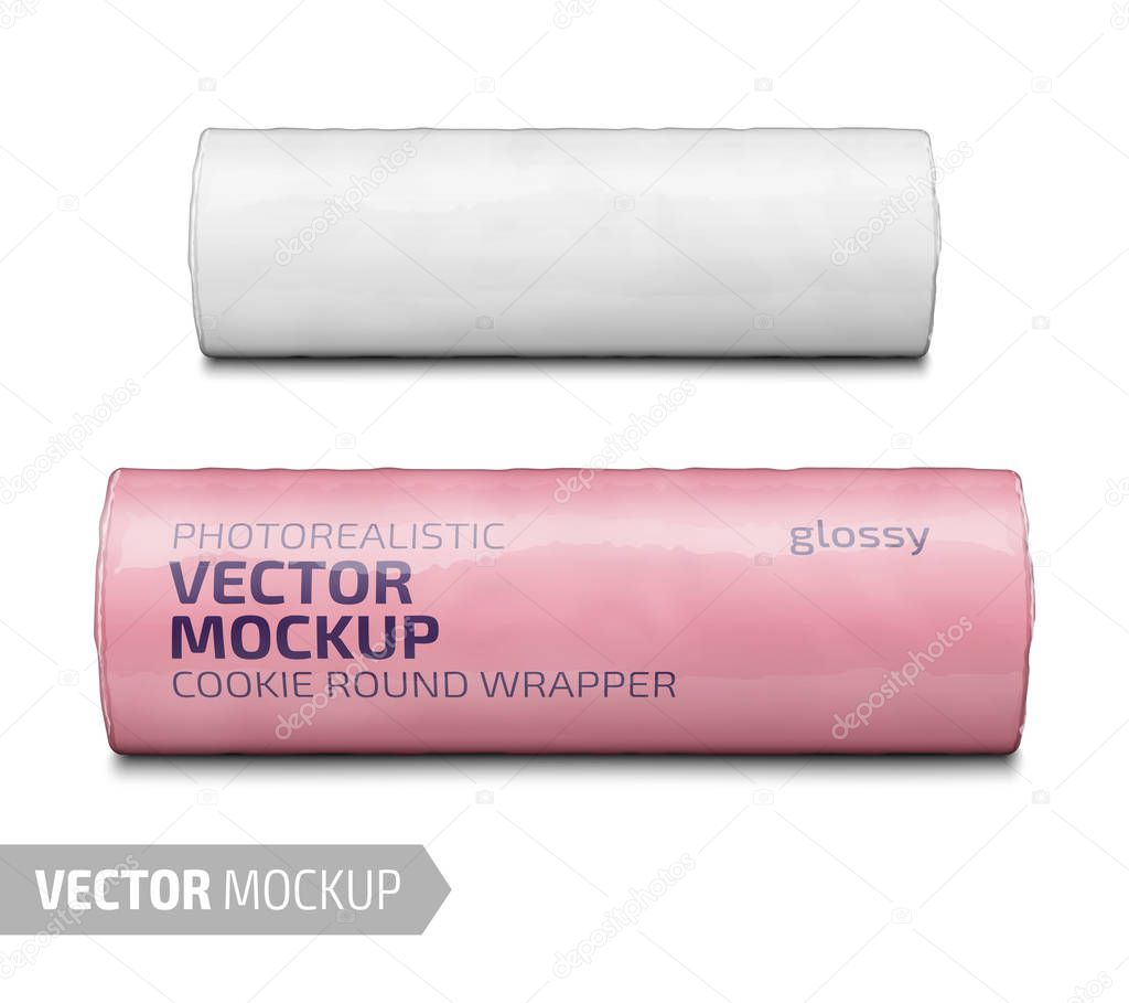 White glossy plastic cookie wrapper vector mockup.