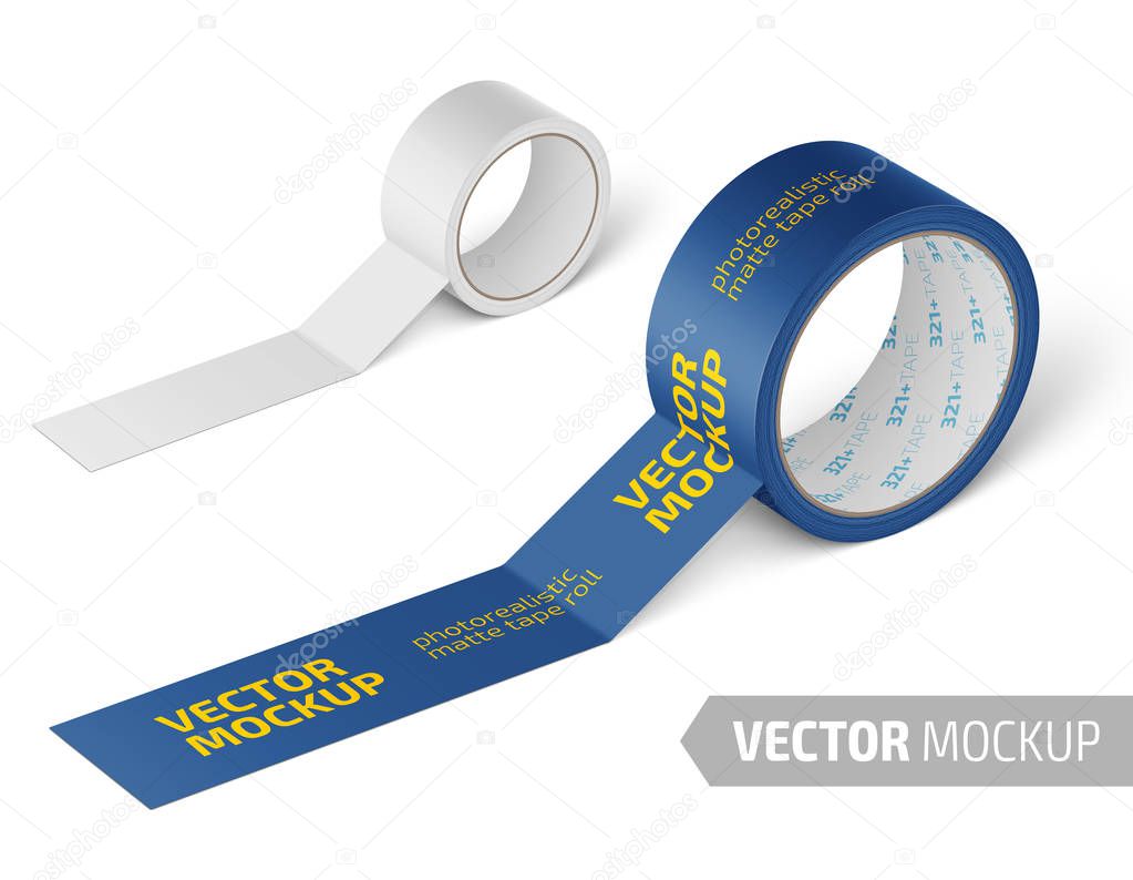 Download White Matte Cello Tape Roll Photo Realistic Packaging Mockup Template With Sample Design Vector 3d Illustration Premium Vector In Adobe Illustrator Ai Ai Format Encapsulated Postscript Eps Eps Format PSD Mockup Templates
