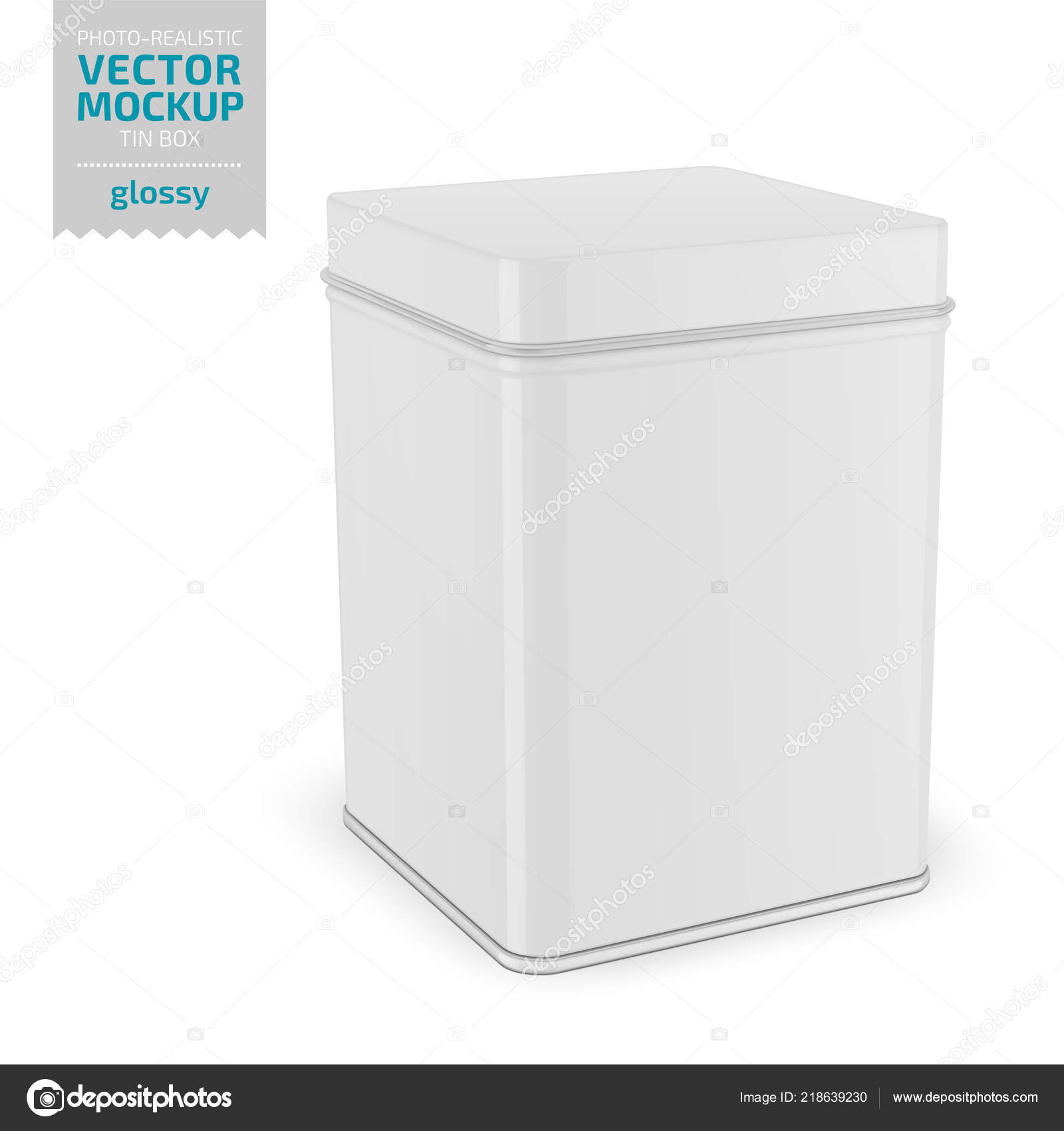 Download Rectangular White Glossy Tin Can Container Dry Products Tea Coffee Vector Image By C Gruffi Vector Stock 218639230