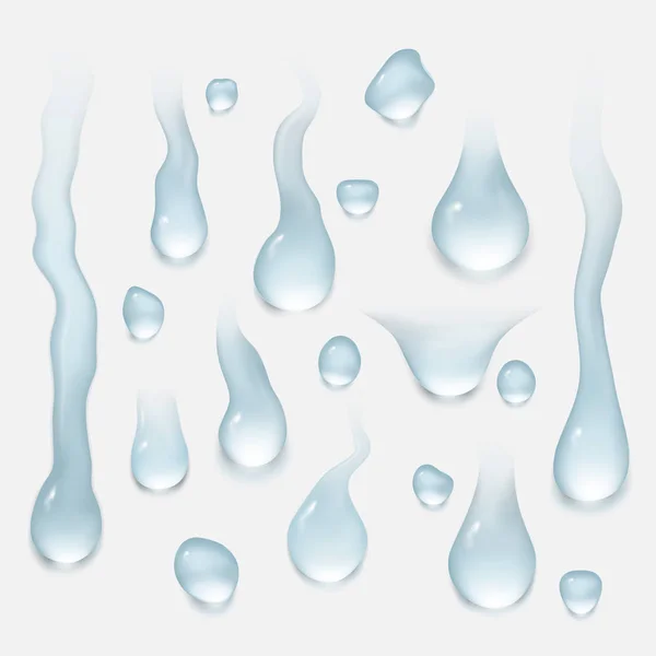 Set of realistic water drops on gray background. — Stock Vector