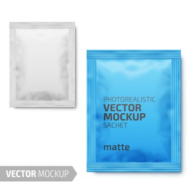 White matte paper sachet. Vector 3d illustration. clipart