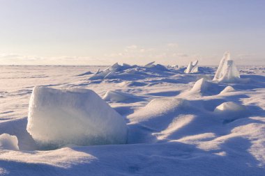 Bir kış gölde yüzen bir buz kütlesi ve bir güneş vardır