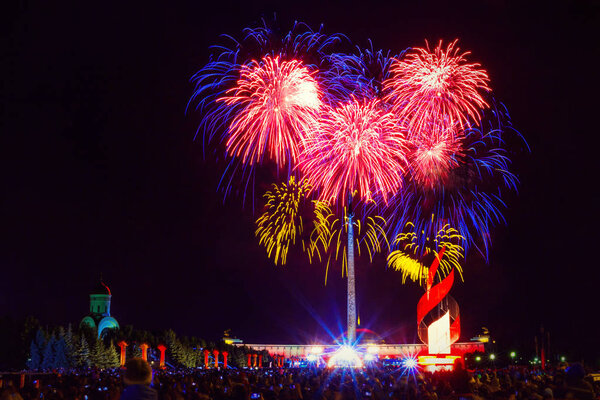 Beautiful Fireworks in Moscow, Victory Park on Poklonnaya Hill, 9 th May 2018