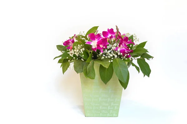 A large beautiful bouquet of pink and white flowers is in a gree — Stock Photo, Image