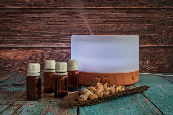 Electric Oil Diffuser Bottles Frankincense Horizontal Format — Stock Photo, Image