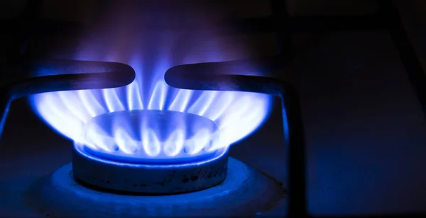 Burning Blue Gas Stove Blue Flames Gas Burning Kitchen Gas — Stock Photo, Image