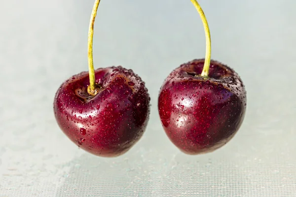 Cerises Juteuses Avec Gouttes Eau — Photo