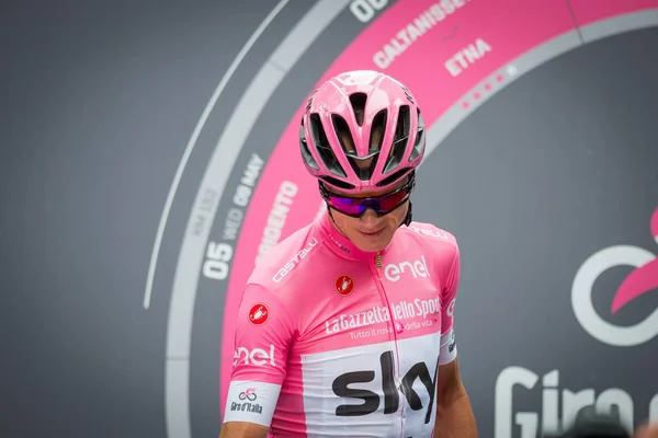 Roma Itália Maio 2018 Chris Froome Camisola Rosa Assinatura Pódio — Fotografia de Stock