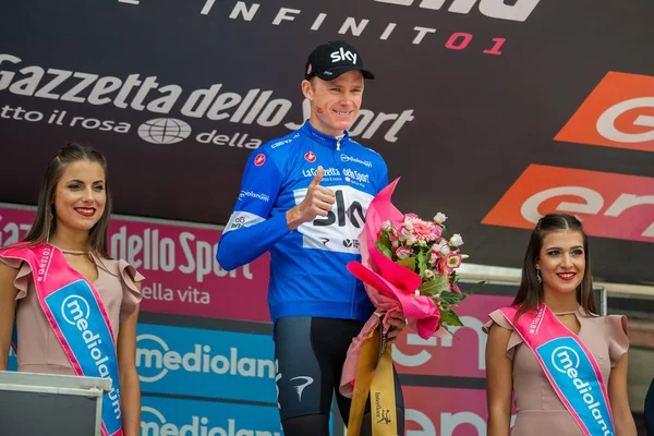 Cervinia Italia Mayo 2018 Chris Froome Sky Team Camiseta Azul — Foto de Stock