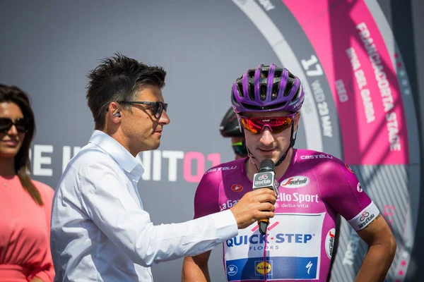 Venaria Reale Włochy Maja 2018 Purple Jersey Viviani Elia Podium — Zdjęcie stockowe